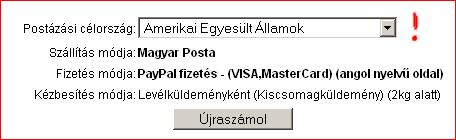 postázási célország előválasztása